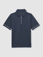 Reiss Airforce Blue Zain Textured Half-Zip Tipped Polo Shirt - Image 2 of 6