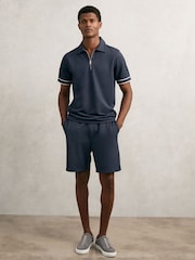 Reiss Airforce Blue Zain Textured Half-Zip Tipped Polo Shirt - Image 3 of 6