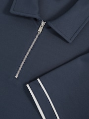 Reiss Airforce Blue Zain Textured Half-Zip Tipped Polo Shirt - Image 6 of 6