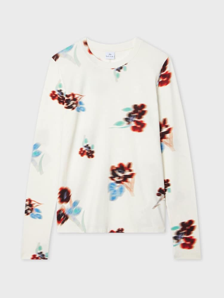 PS Paul Smith Cream Floral Print Long Sleeve Top - Image 1 of 6