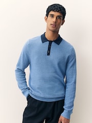 PS Paul Smith Textured Contrast Collar Knitted Polo Shirt - Image 1 of 5