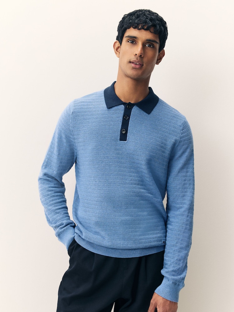 PS Paul Smith Textured Contrast Collar Knitted Polo Shirt - Image 1 of 5