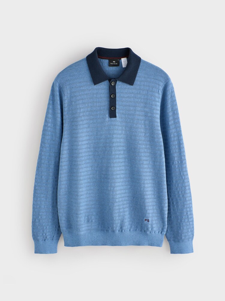 PS Paul Smith Textured Contrast Collar Knitted Polo Shirt - Image 1 of 1 PS Paul Smith Textured Contrast Collar Knitted Polo Shirt - Image 1 of 1
