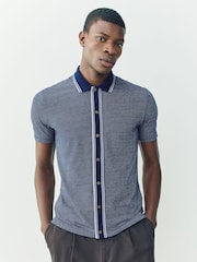 PS Paul Smith Blue Regular-Fit Button Through Polo Shirt - Image 4 of 7