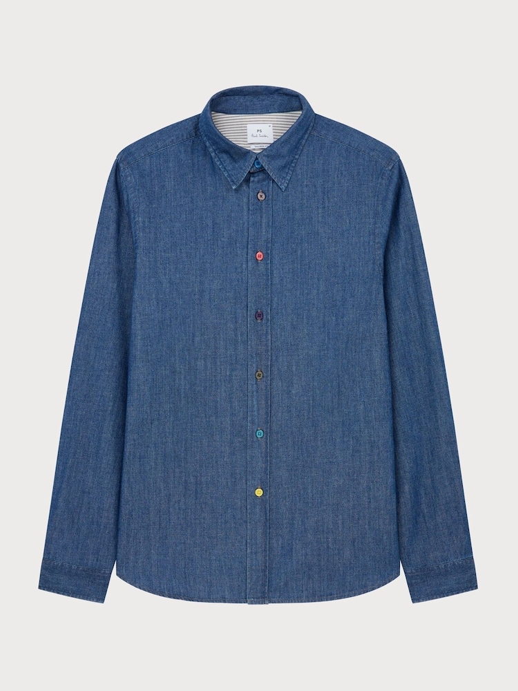 PS Paul Smith Blue Regular Fit Mid Wash Denim Shirt - Image 1 of 5