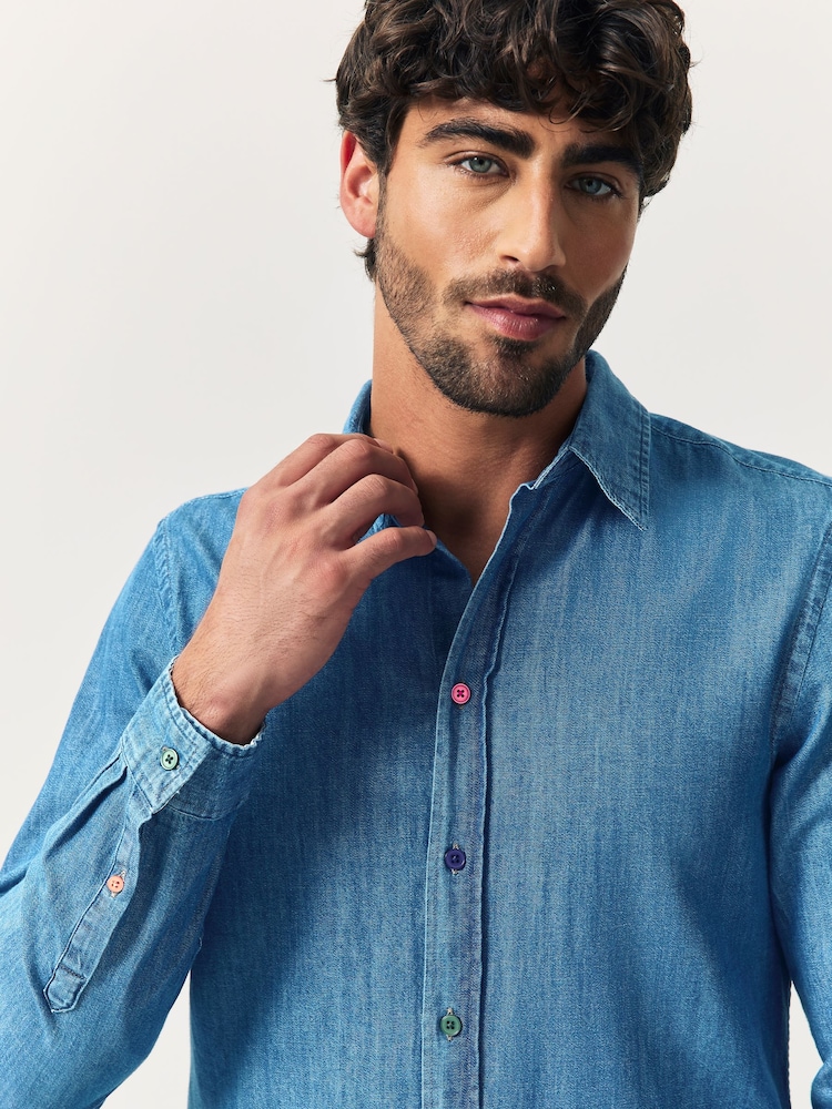 Chemise Paul Smith Slim En Jean Bleu - Taille M, 100% Coton, Neuve Avec étiquette