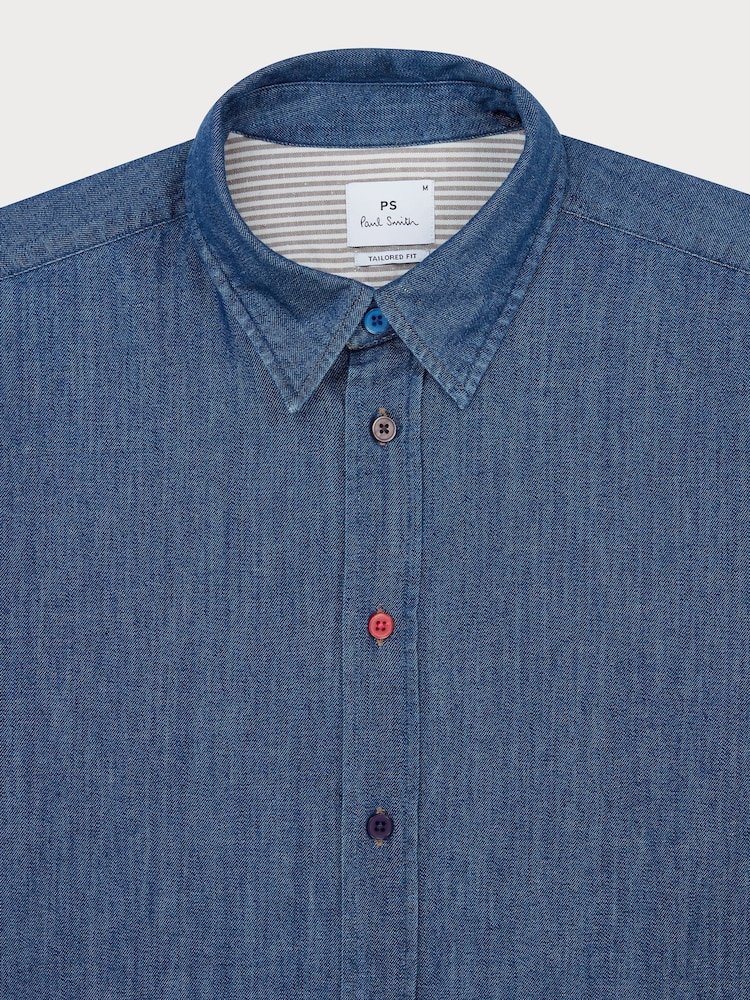 PS Paul Smith Blue Regular Fit Mid Wash Denim Shirt - Image 5 of 5 PS Paul Smith Blue Regular Fit Mid Wash Denim Shirt - Image 5 of 5