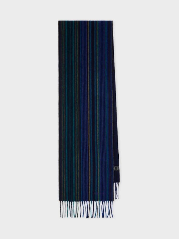 PS Paul Smith Blue Stripe Logo Scarf - Image 2 of 14 PS Paul Smith Blue Stripe Logo Scarf - Image 2 of 14