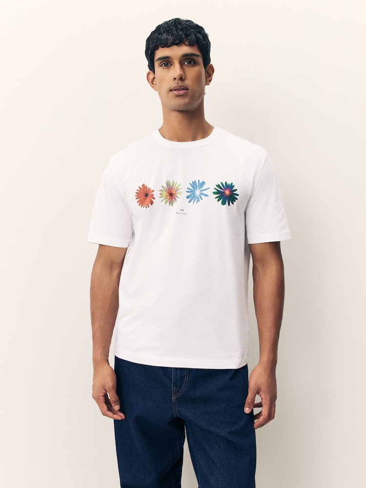 PS Paul Smith Flower Design Graphic Regular-Fit White T-Shirt - Image 1 of 5 PS Paul Smith Flower Design Graphic Regular-Fit White T-Shirt - Image 1 of 5