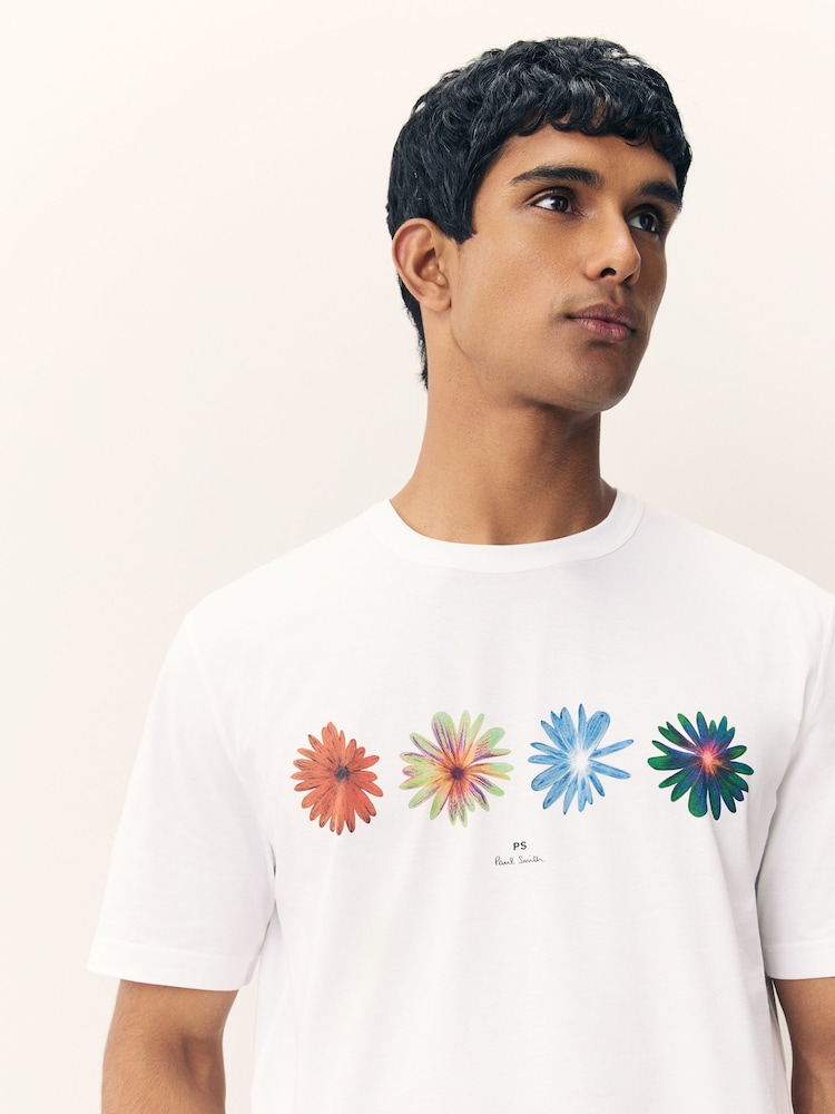 PS Paul Smith Flower Design Graphic Regular-Fit White T-Shirt - Image 5 of 5