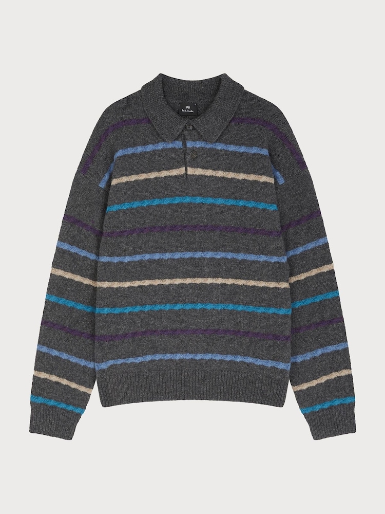 PS Paul Smith Collar Textured Stripe Black Jumper - Image 1 of 4 PS Paul Smith Collar Textured Stripe Black Jumper - Image 1 of 4