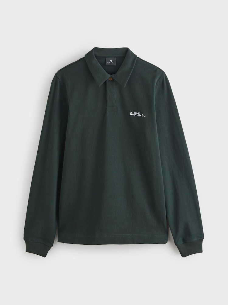 PS Paul Smith Green Regular-Fit Embroidered Logo Long Sleeve Polo Shirt - Imagen 6 de 6