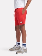 New Balance Red Kids Brush Back Stacked Logo Shorts - Image 2 of 8