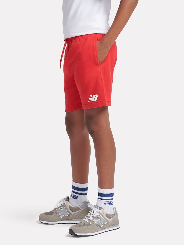 New Balance Red Kids Brush Back Stacked Logo Shorts - Image 2 of 8