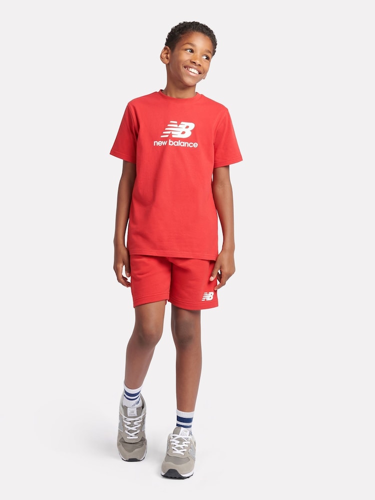 New Balance Red Kids Brush Back Stacked Logo Shorts - Image 4 of 8