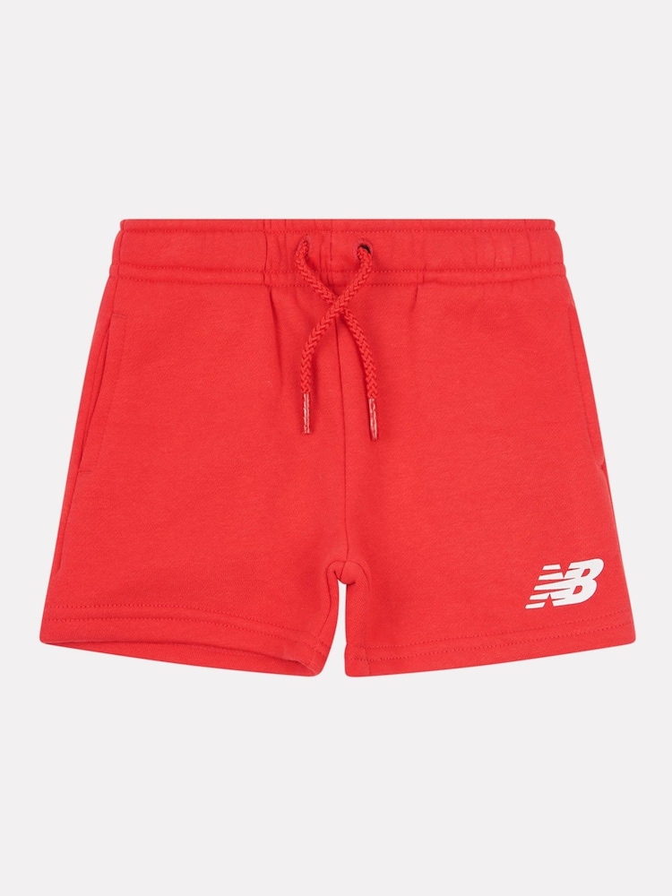 New Balance Red Kids Brush Back Stacked Logo Shorts - Image 6 of 8