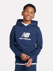 New Balance Blue Kids French Terry Stacked 100% Cotton Logo Hoodie - Image 1 of 5