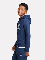 New Balance Blue Kids French Terry Stacked 100% Cotton Logo Hoodie - Image 2 of 5
