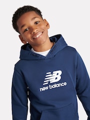 New Balance Blue Kids French Terry Stacked 100% Cotton Logo Hoodie - Image 4 of 5
