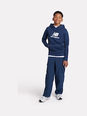 New Balance Blue Kids French Terry Stacked 100% Cotton Logo Hoodie - Image 5 of 5