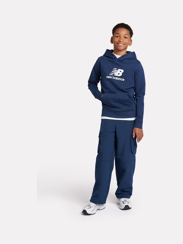 New Balance Blue Kids French Terry Stacked 100% Cotton Logo Hoodie - Image 5 of 5