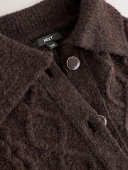 Chocolate Brown Wool Blend Cable Knit Collar Cardigan - Image 8 of 9