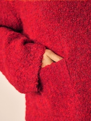 Cherry Red Boucle Crew Neck Jumper With Wool - Image 7 of 10