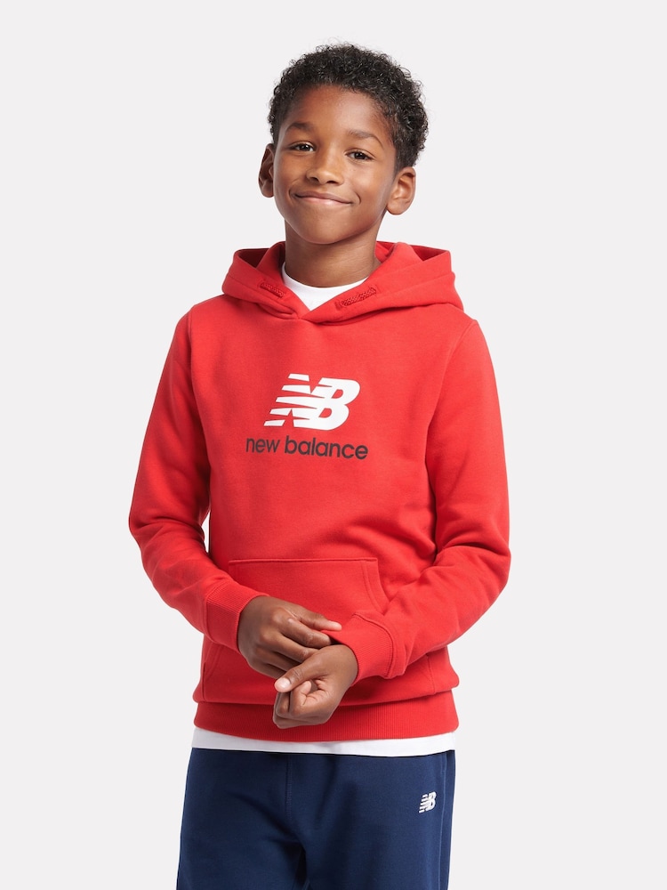 New Balance Red Kids French Terry Stacked 100% Cotton Logo Hoodie - Image 1 of 8