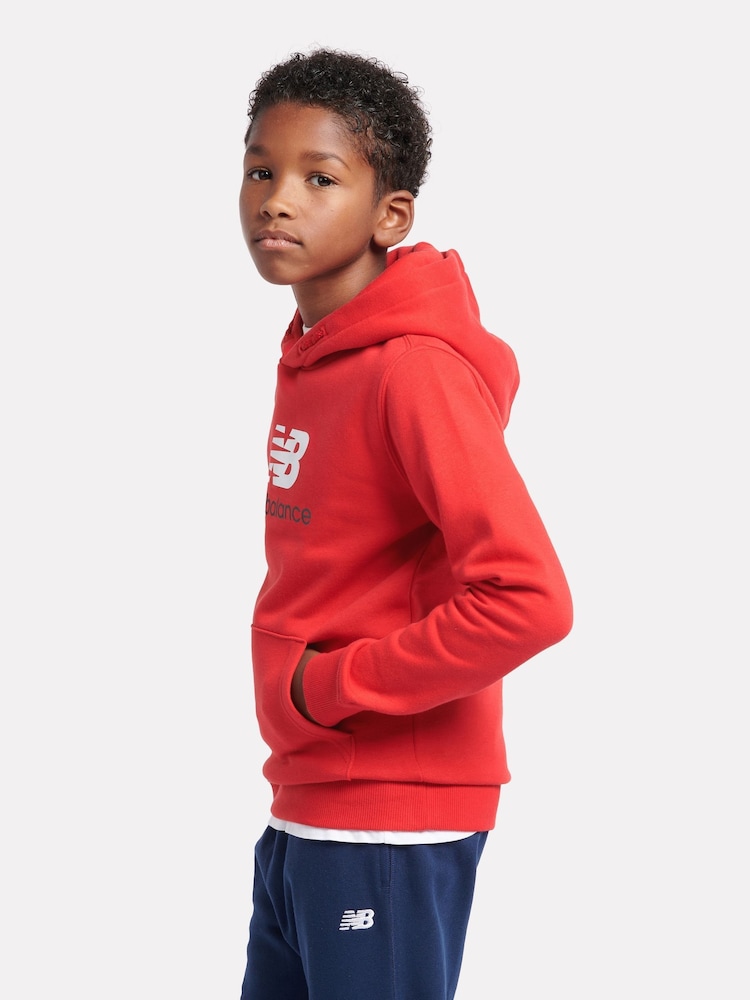 New Balance Red Kids French Terry Stacked 100% Cotton Logo Hoodie - Image 2 of 8
