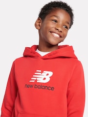 New Balance Red Kids French Terry Stacked 100% Cotton Logo Hoodie - Image 4 of 8
