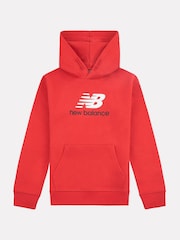 New Balance Red Kids French Terry Stacked 100% Cotton Logo Hoodie - Image 6 of 8