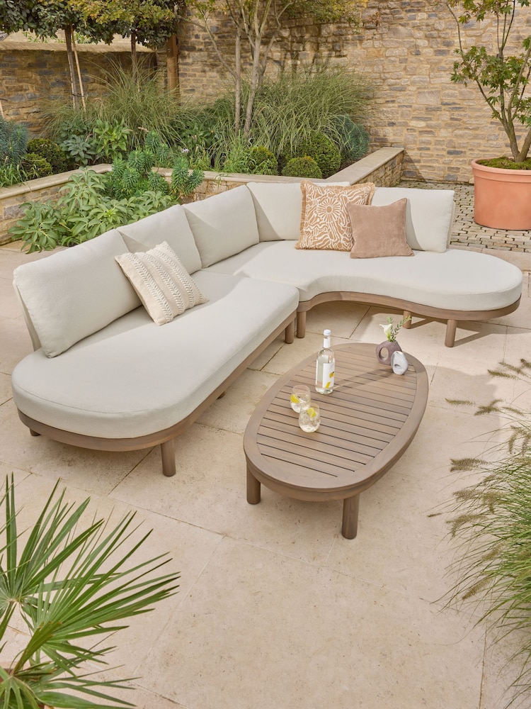 Natural Boucle Florence Curve Corner Sofa and Table Lounge Set - Image 1 of 9