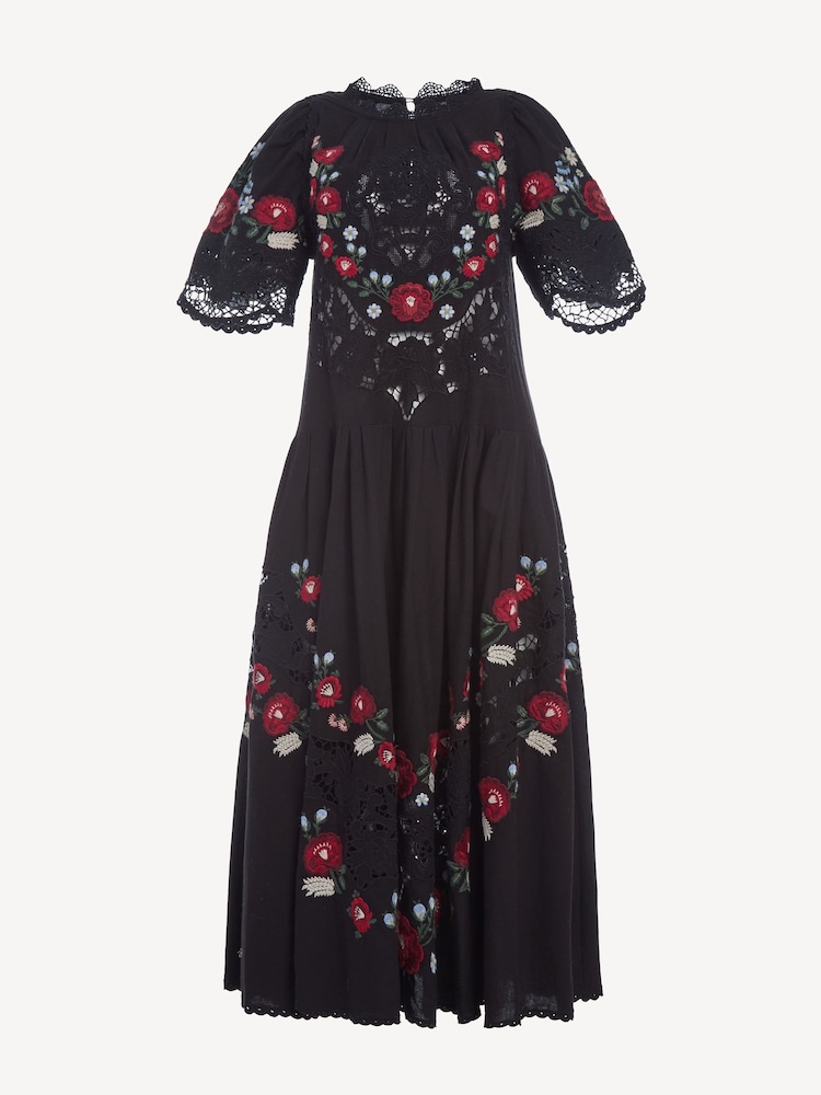 Sea New York Black Rosaline Embroidery Short Sleeve Midi Dress - Image 1 of 1 Sea New York Black Rosaline Embroidery Short Sleeve Midi Dress - Image 1 of 1