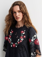 Sea New York Black Rosaline Embroidery Midi Dress - Image 4 of 6