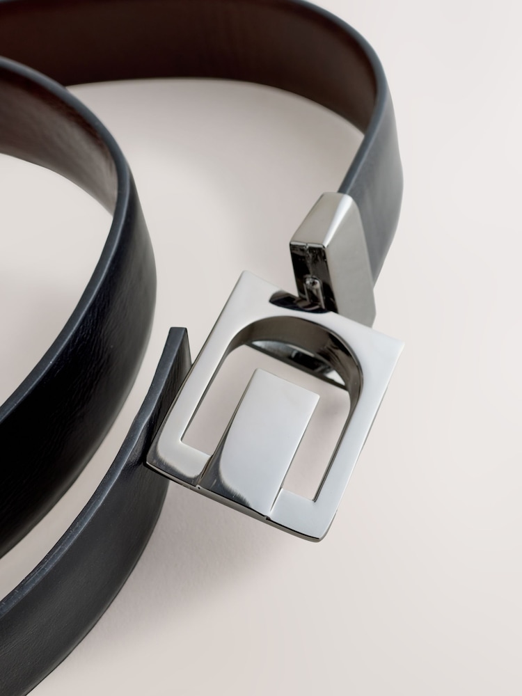 Black Brown Reversible Belt With Plaque Buckle - Image 5 of 5