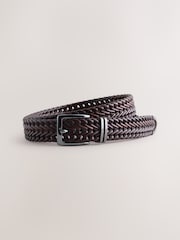 Chocolate Brown Woven Leather Belt With Metal Tip - Image 1 of 3