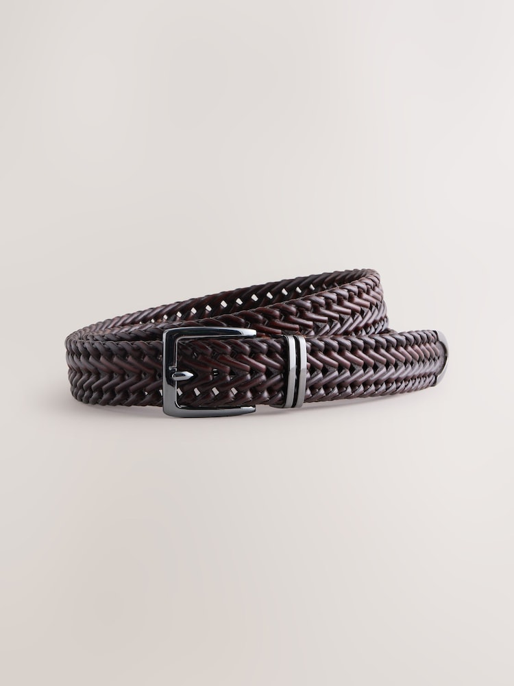 Chocolate Brown Woven Leather Belt With Metal Tip - Image 1 of 3