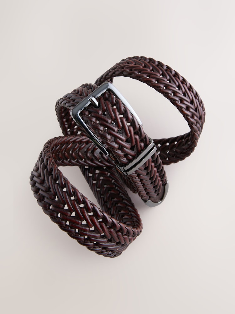 Chocolate Brown Woven Leather Belt With Metal Tip - Image 2 of 3
