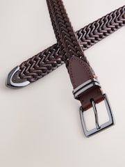 Chocolate Brown Woven Leather Belt With Metal Tip - Image 3 of 3
