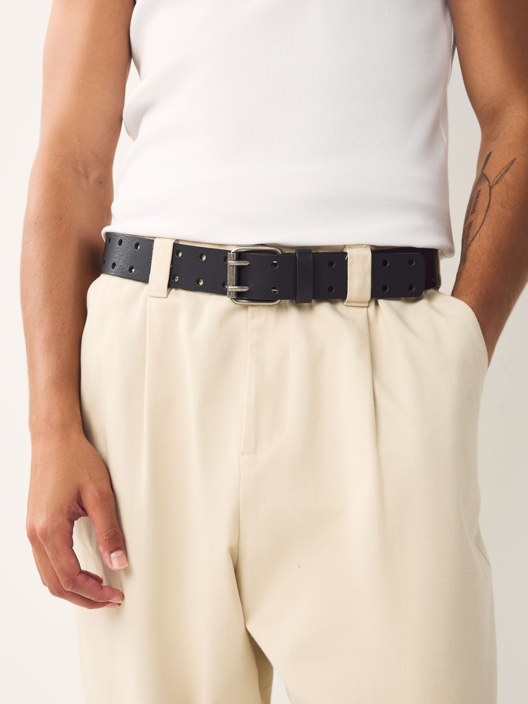 Buy Black Leather Double-Prong Belt from Next Armenia