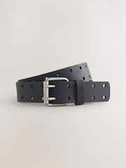 Black Leather Double-Prong Belt - Image 2 of 4