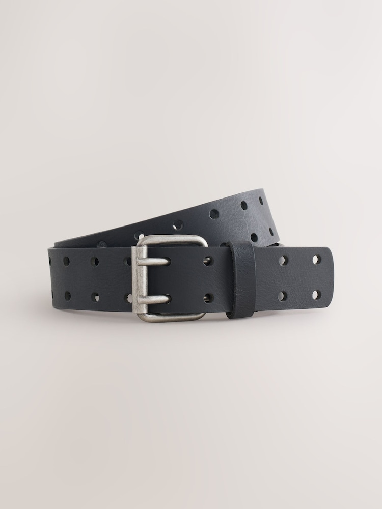 Black Leather Double-Prong Belt - Image 2 of 4