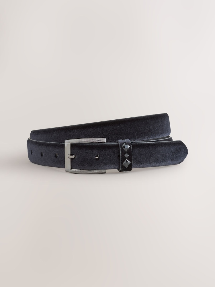 Black Velvet Belt With Stud Detail - Image 1 of 3