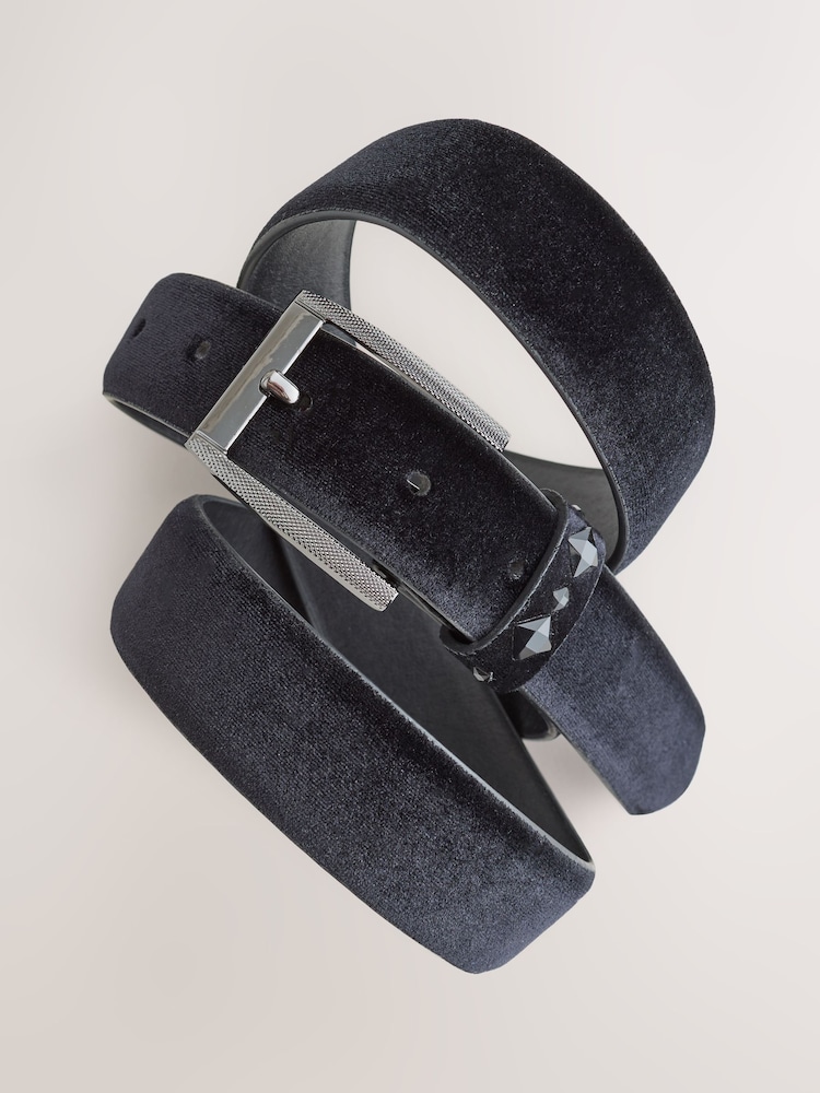 Black Velvet Belt With Stud Detail - Image 2 of 3