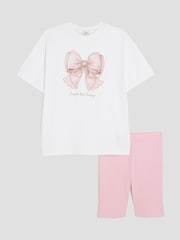 River Island Grey Girls Disco Lips Cycle 100% Cotton Top & Shorts Set - Image 1 of 5