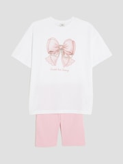 River Island Grey Girls Disco Lips Cycle 100% Cotton Top & Shorts Set - Image 3 of 5