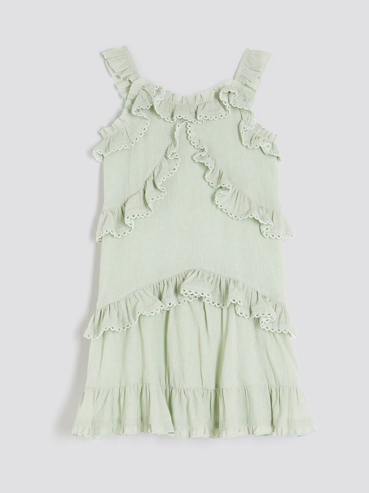 River Island Green Girls Tiered Lace Frill Dress - Image 2 of 4