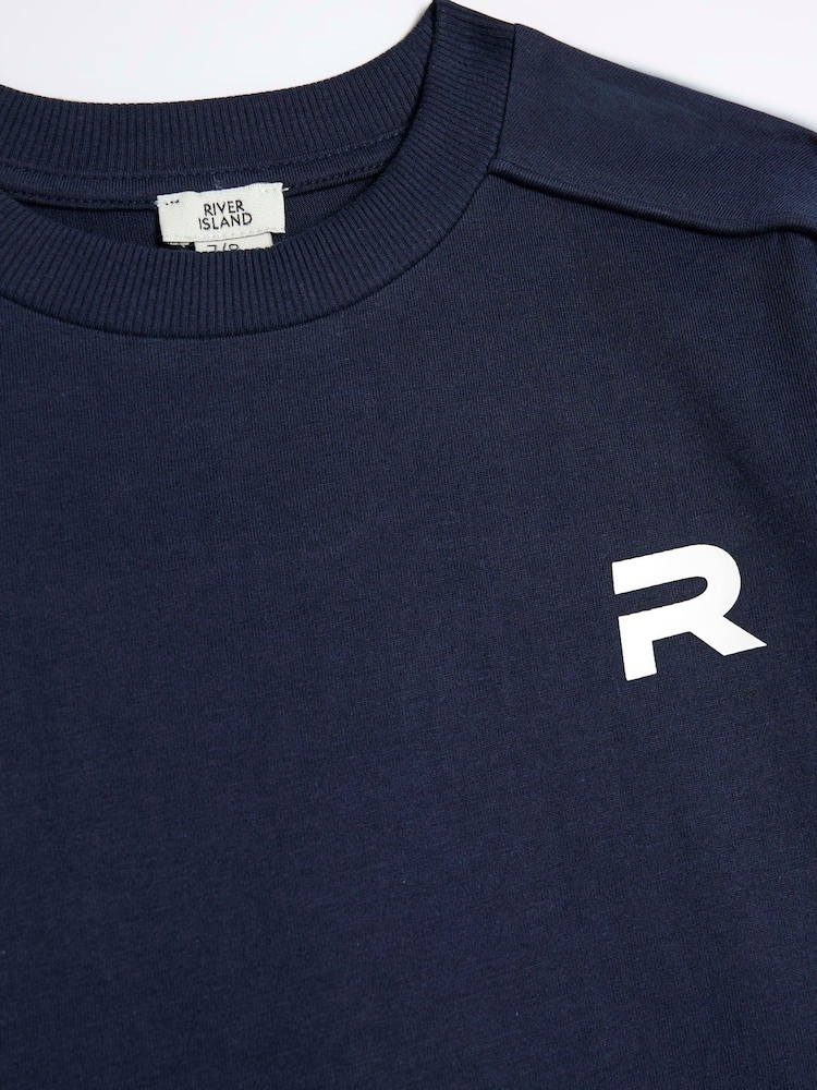 River Island Blue Boys Block Piped 100% Cotton Tee Shorts Set - Image 4 of 5