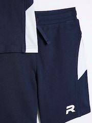 River Island Blue Boys Block Piped 100% Cotton Tee Shorts Set - Image 5 of 5