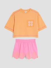 River Island Pink Girls Crochet Pocket Shorts Set - Image 1 of 4